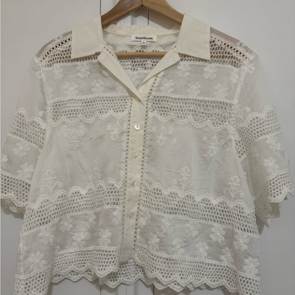 Heartloom Tops - Heartloom Ivory Lacy Design Short Sleeve Blouse